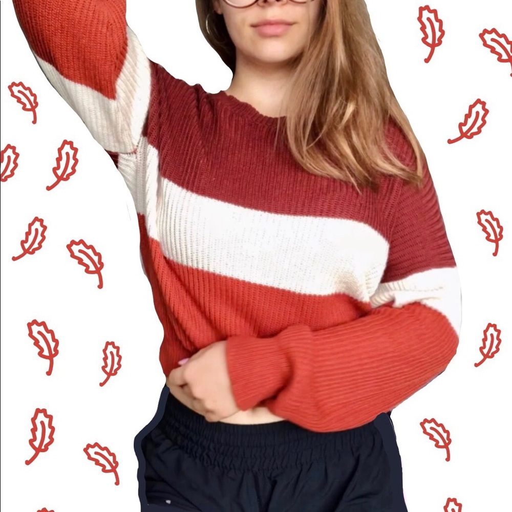 Orange stripe garage knit sweater slight crop